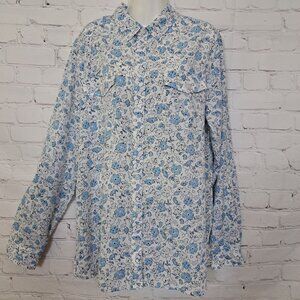 Jones New York Floral Casual Button Up Shirt Top Size Large